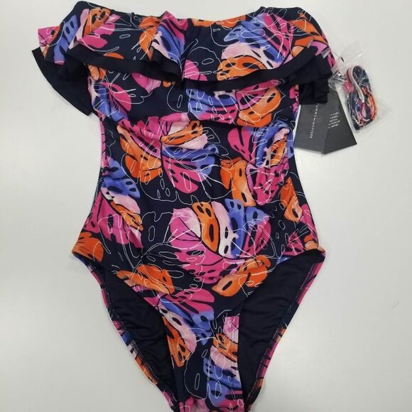 Tommy Hilfiger Ruffle Bandeau One Piece Swimsuit Size 6 - Picture 5 of 12